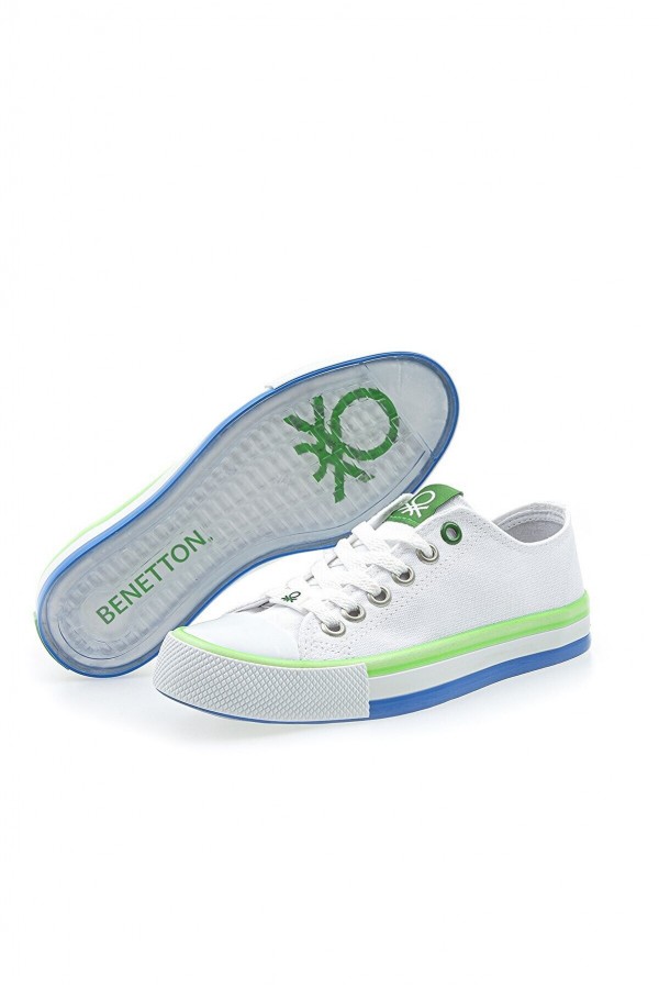 Benetton BN-30176 Beyaz-Yeşil Kadın Spor Ayakkabı