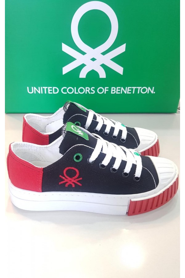 Benetton  Kadın Spor Yazlık Ayakkabı Siyah-Kırmızı BN-30631