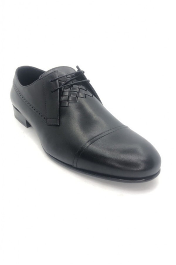 Erkek Siyah Hakiki Deri Önü Dikişli Bağcıklı Klasik Ayakkabı VYS-BRC-61352-SİYAH
