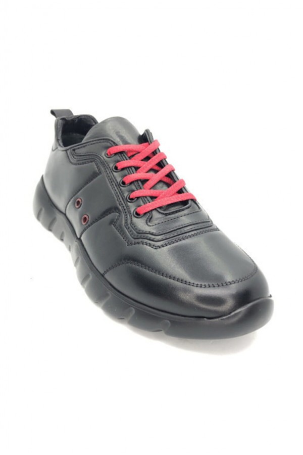 Erkek Siyah Bağcıklı Deri Spor Ayakkabı VYS-EK-002-SİYAH