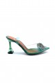 Kadın Şeffaf Şampanya Topuklu Sandalet Yeşil  VYS-855